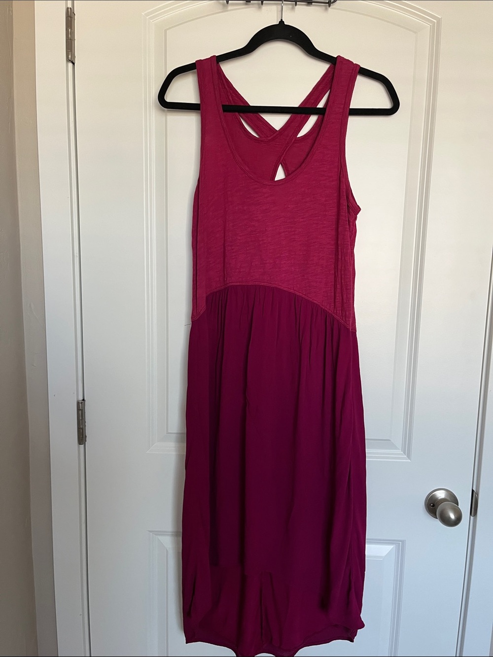 Women's Fuchsia Midi Dress - Sleeveless Crossback - Picture 3 of 11